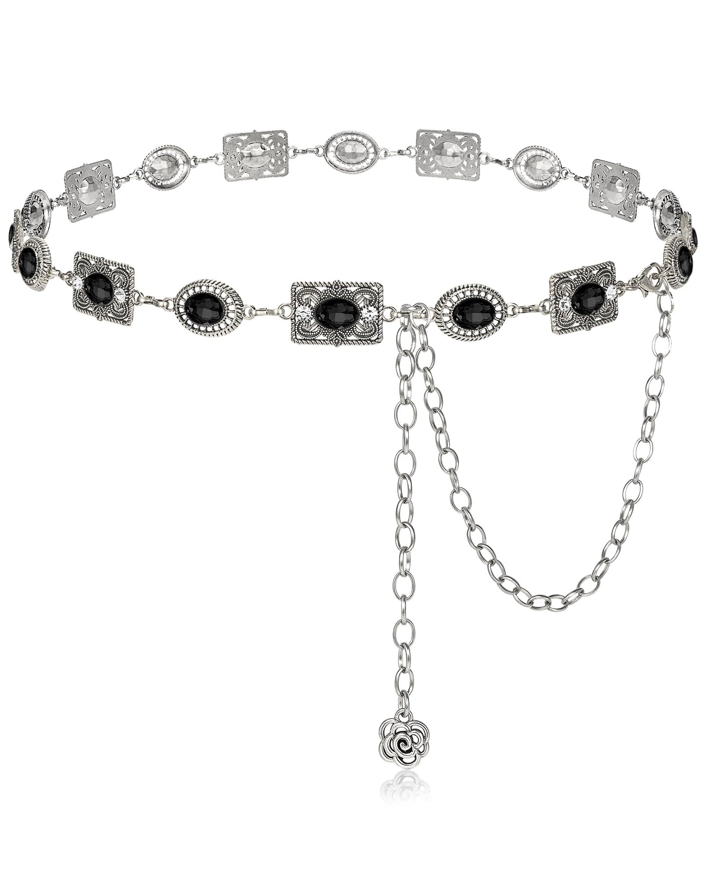 JKEEMI Women Western Concho Chain Belt Vintage Rhinestone Gems Boho Metal Waist Chain Jeans Dress Daily Concert Halloween