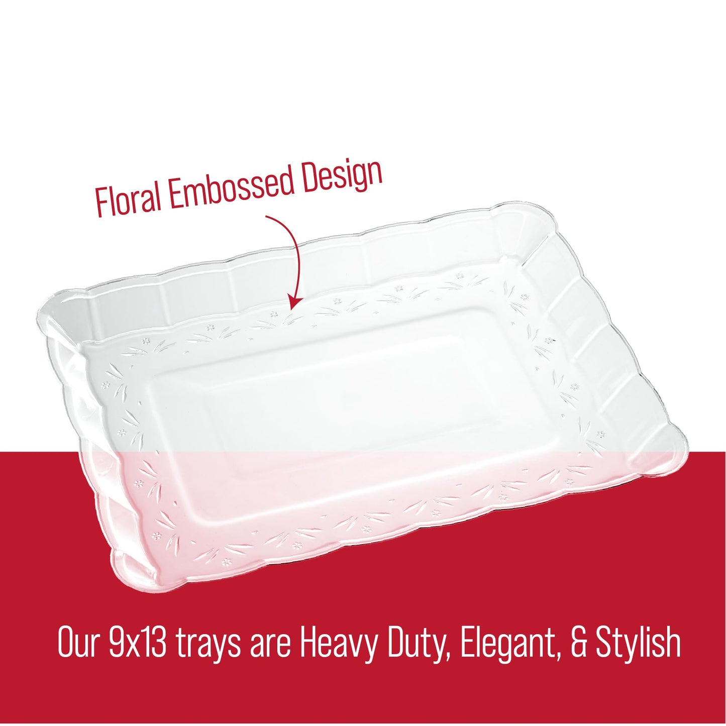 Plasticpro Plastic Serving Trays - Serving Platters Rectangle 9X13 Disposable Party Dish Includes 4 Trays