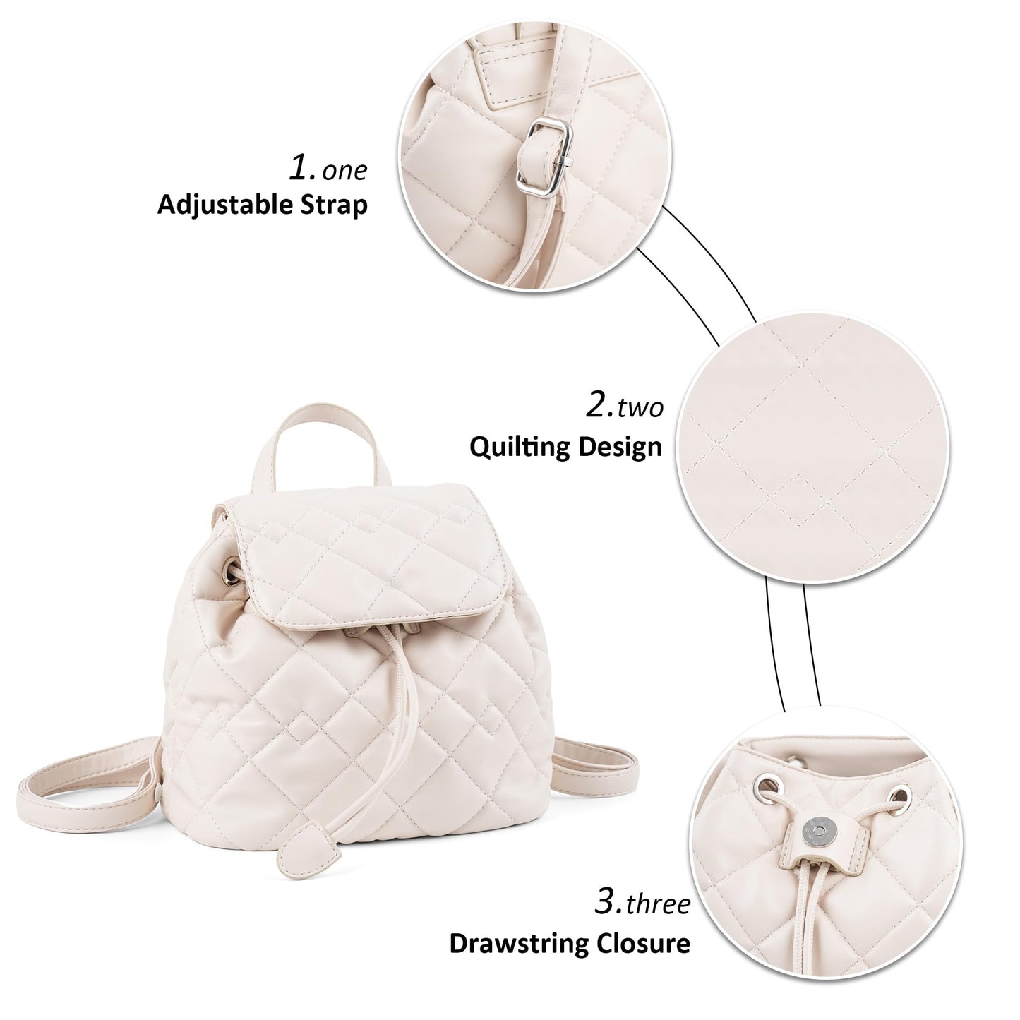 Goinsound Quilted Mini Backpack for Women, Vegan Leather Convertible Backpack Purse with Magnetic Closure, Trendy Daybag