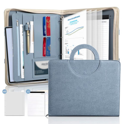 [BRAVE ELK] All-in-One Zippered Padfolio Business Portfolio, Textured Leather Portfolio Binder with 40 Transparent Sleeves, Tablet Holder & Writing Pad, Professional Document Organizer for Men & Women