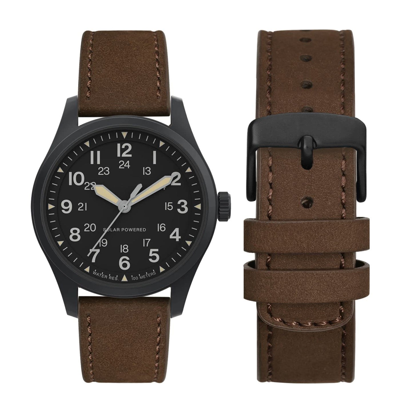 WOCCI 18mm Retro Leather Watch Band for Men and Women, Quick Release Replacement Strap with Black Buckle (Dark Brown)