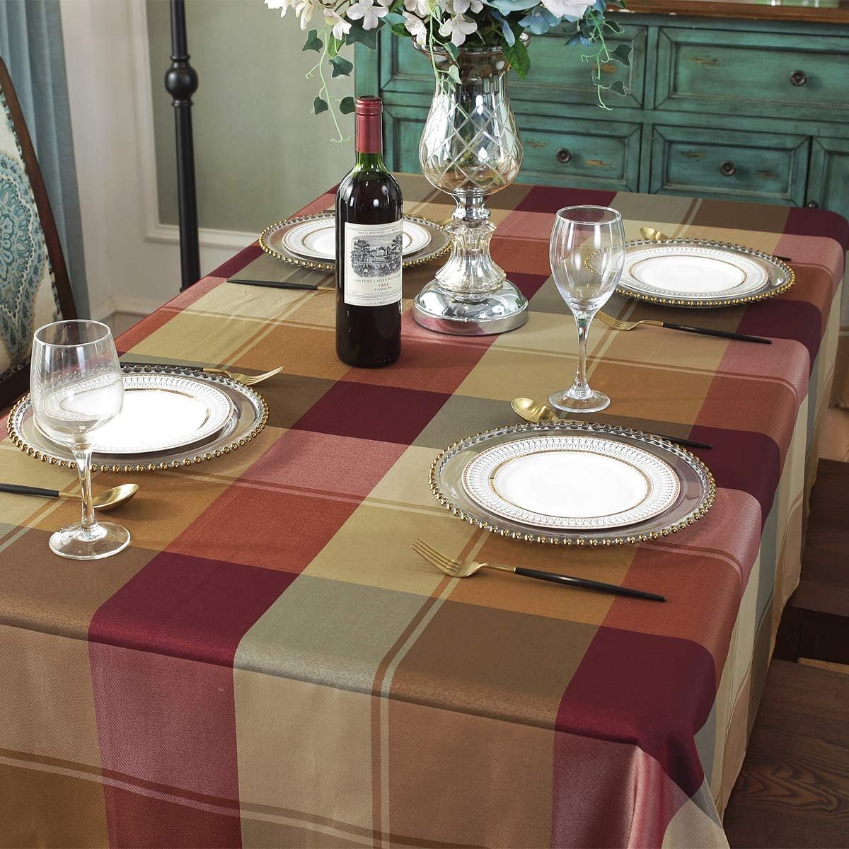 Rectangle Tablecloth Checkered Style Polyester Table Cloth Spillproof Dust-Proof Wrinkle Resistant Heavy Weight Table Cover for Kitchen Dinning Tabletop (Rectangle/Oblong, 52" x 70" (4-6 Seats), Red