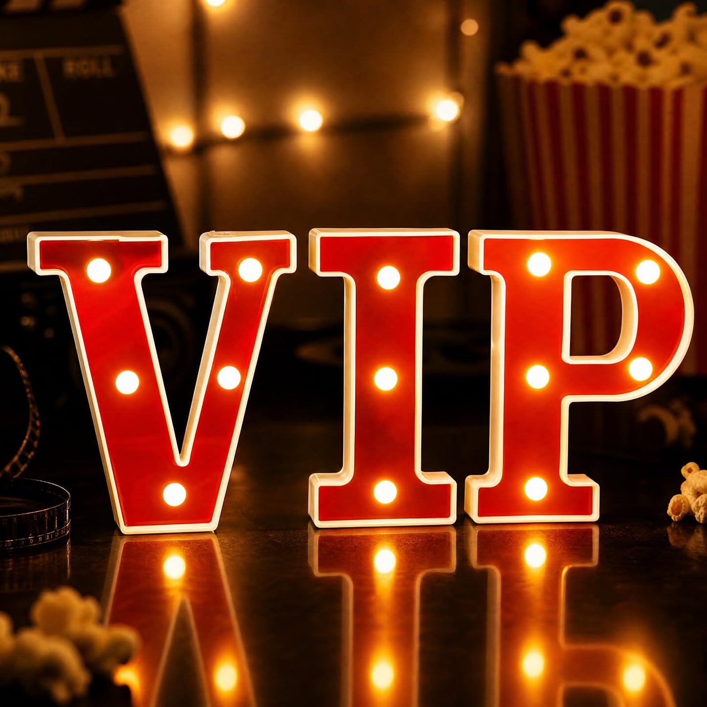 Aurelema VIP 6.3" Light up Letters Sign Party Decorations Battery Powered Marquee Lighted Sign LED Alphabet Letter Lights for Night Party Birthday Home Tabletop Decor Supplies