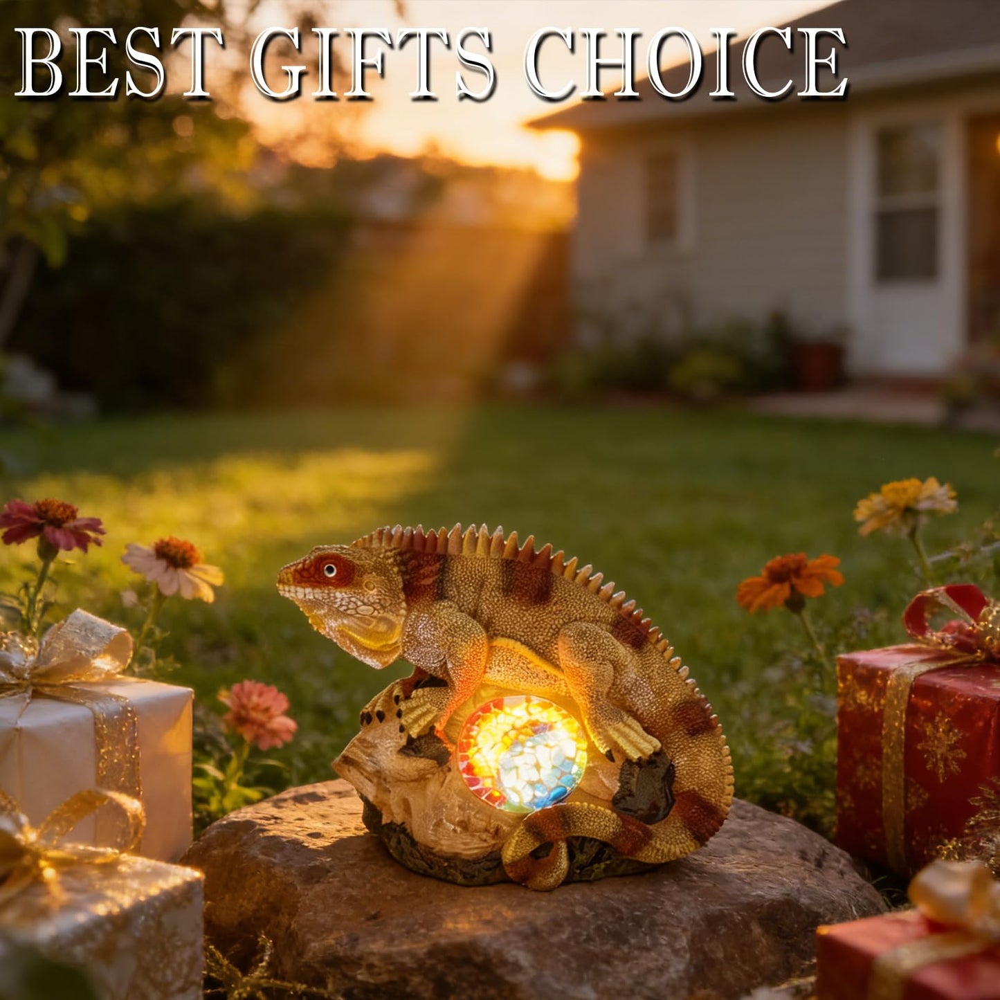 Vasesun Solar Iguana Garden Statues Decor for Outdoor, Khaki Iguana Figurine Lights for Lawn Patio Yard Decoration - Unique Christmas Housewarming Gifts for Grandma Wowen Mom