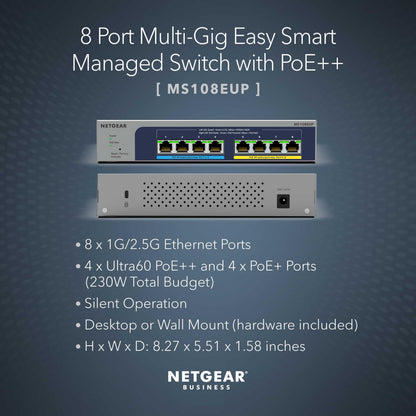 NETGEAR 8 Port PoE Gigabit Ethernet Easy Smart Managed Essentials Switch (GS308EPP) - with 8 x PoE+ @ 123W, Desktop or Wall Mount