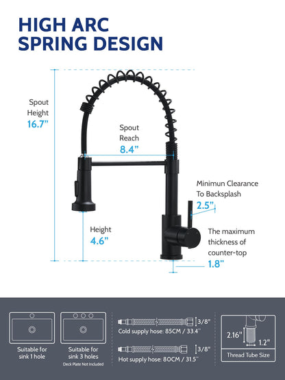 Kitchen Faucet with Pull Down Sprayer, High Arc Single Handle Stainless Steel Kitchen Sink Faucet with Sprayer for Rv Camper, Matte Black