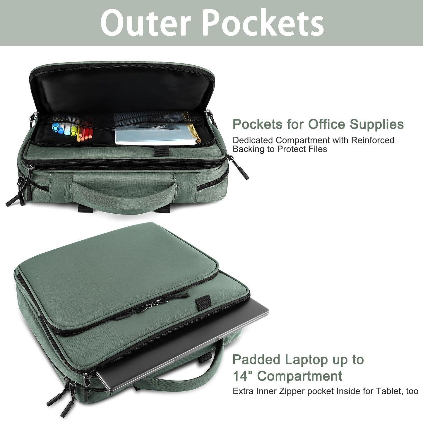 Zipper Binder Bag, 2-inch 3-Rings with Multiple Pockets File Folder - 500 Sheet Capacity, Up to 14‘’ Laptop and Tablet, Detachable Backpack Straps & Shoulder Use for School