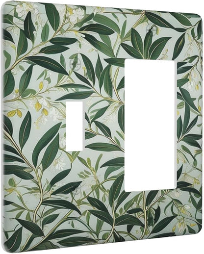 Botanical, Foliage, Leaves, Greenery, Plant Pattern, Nature-Inspired, Green Leaves, Branches, White Flowers, Yellow Accents, Natural Design
