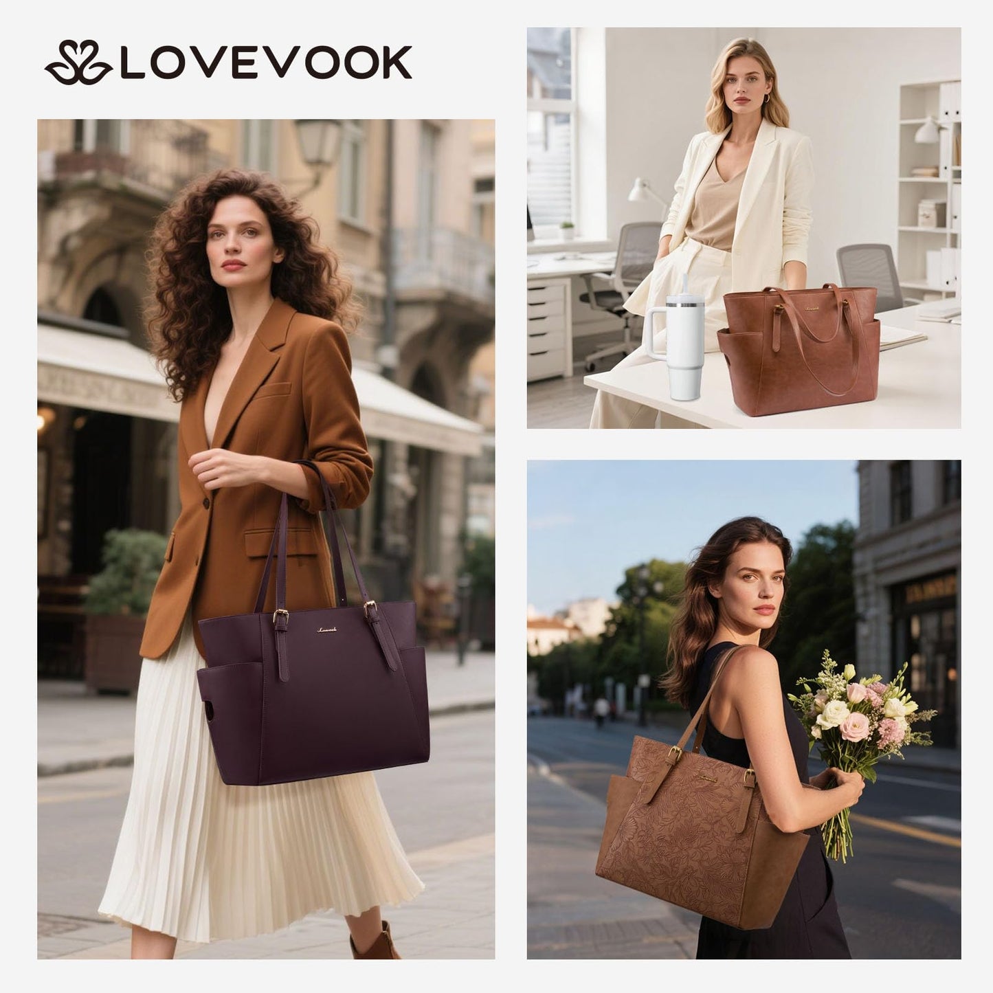 LOVEVOOK Laptop Tote Bag for Women With Large Cup Holder, Leather Work Tote Bag for Women,15.6 Inch Professional Computer Briefcase Business Teacher Commuter Shoulder Bag,Office Travel Gift
