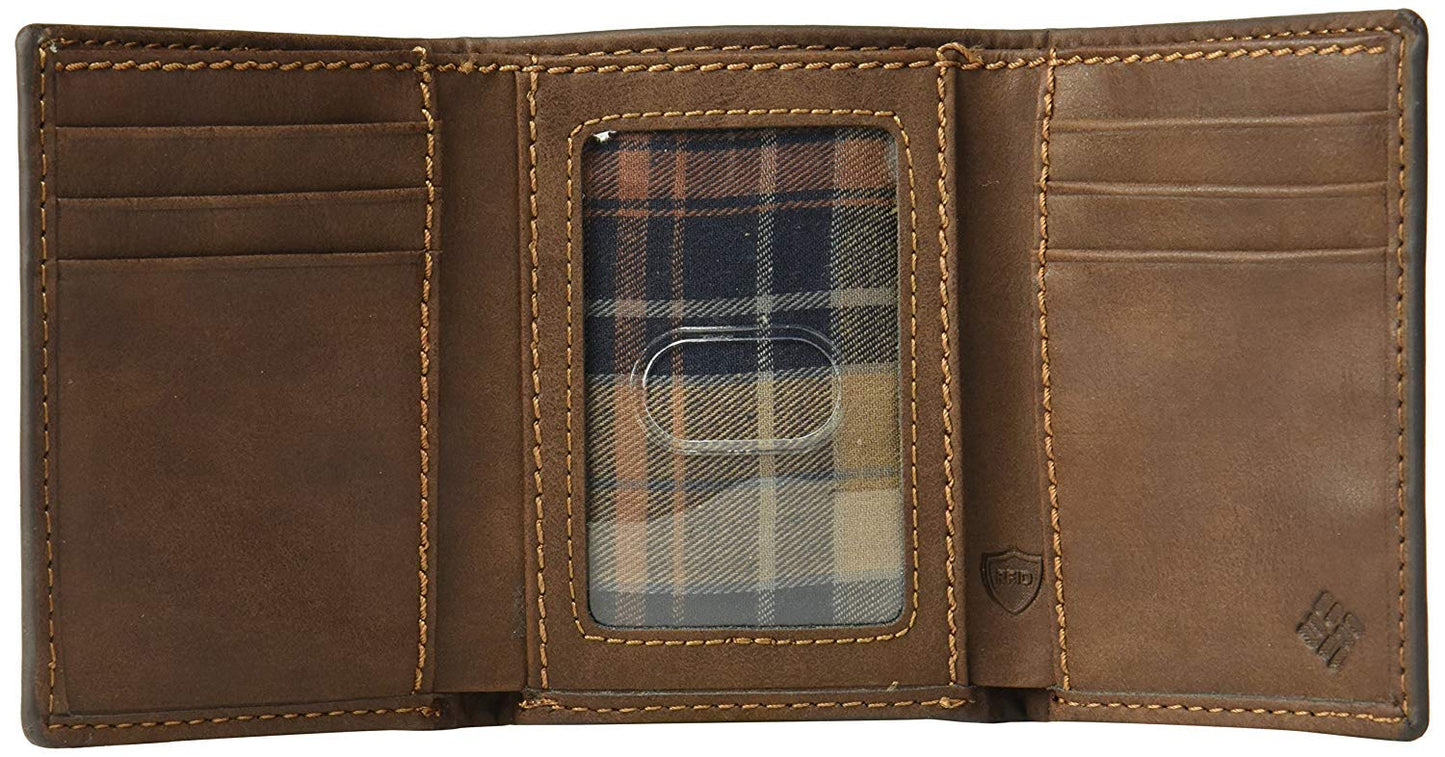 Columbia Men's RFID Genuine Leather Trifold Wallet With ID Window, Credit Card Pockets