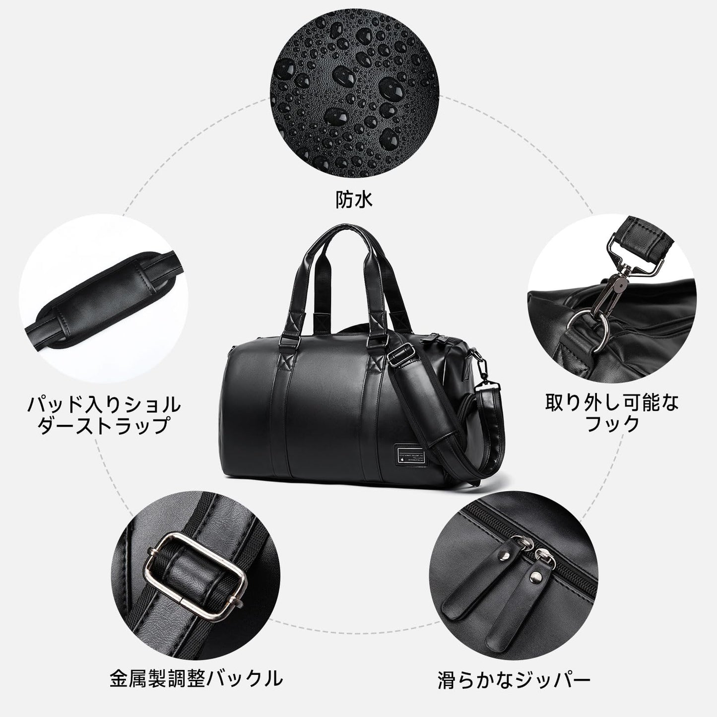 MATE ELAN Leather Gym Fitness Bag for Men Women with Shoe Compartment 20L PU Leather Weekender Travel Duffel Bag Waterproof Overnight Gym Sports Carry-On Bag Black