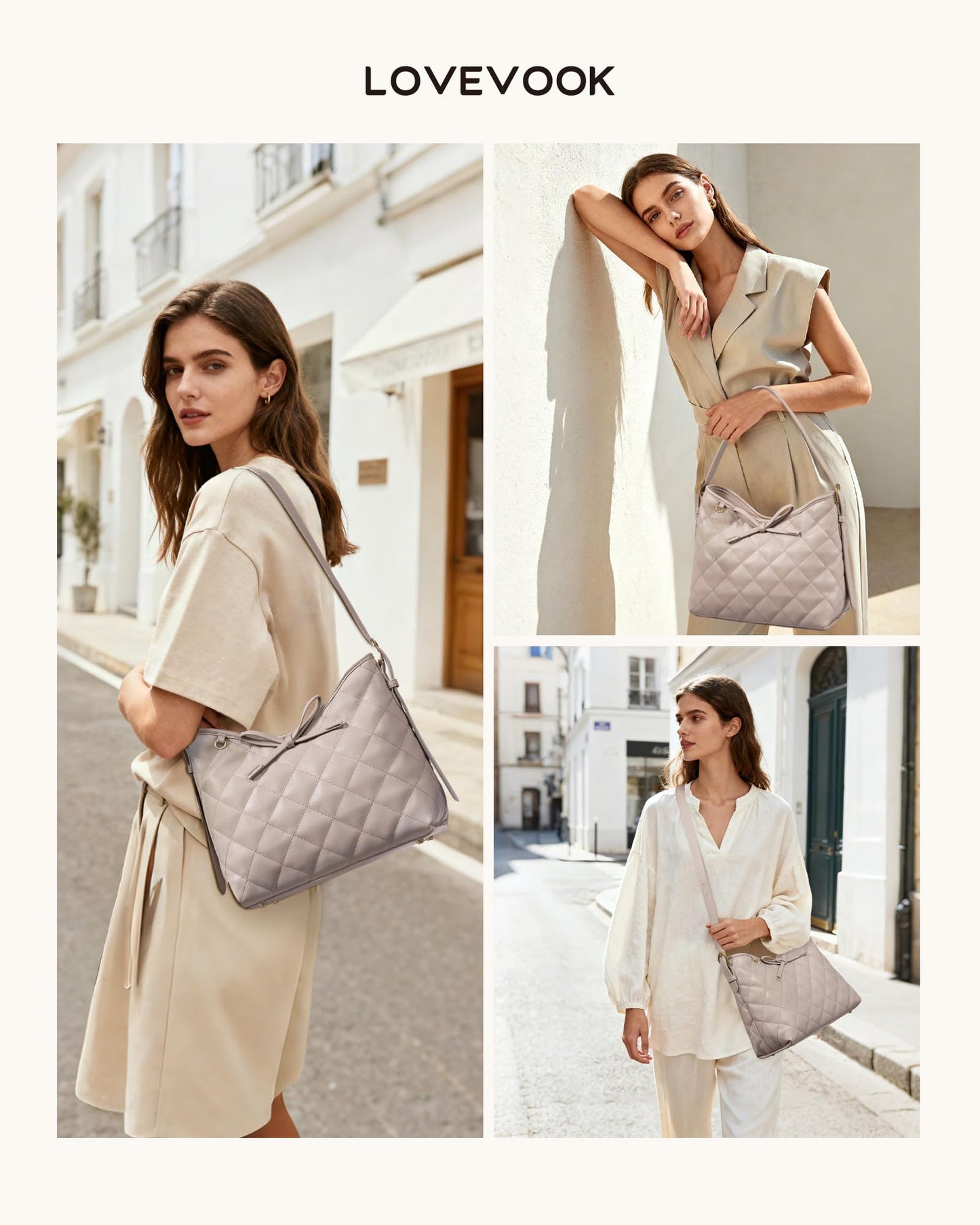 LOVEVOOK Purses for Women Soft Leather Hobo Handbags Diamond Pattern Quilted Crossbody Bag Designer Carteras Para Mujer Bucket Purse, Solid-Nude