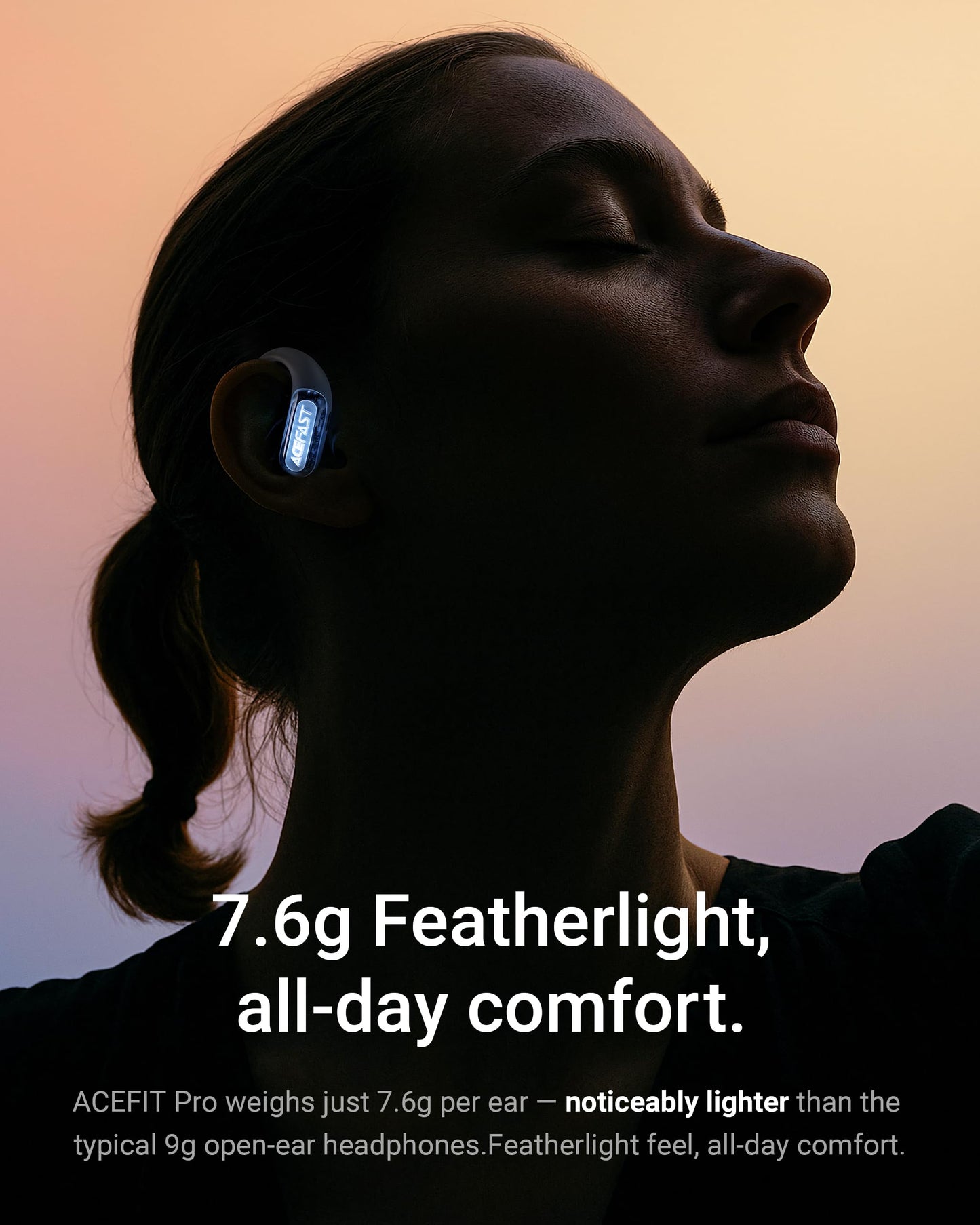 ACEFAST AceFit Pro Open-Ear Headphones, Night Safety Mode for Sports, Powerful Bass, 7.6g Ultra-Comfort, Bluetooth 5.4, 30H Playtime with Digital Display, IP54 Sports Earbuds for Running & Workouts