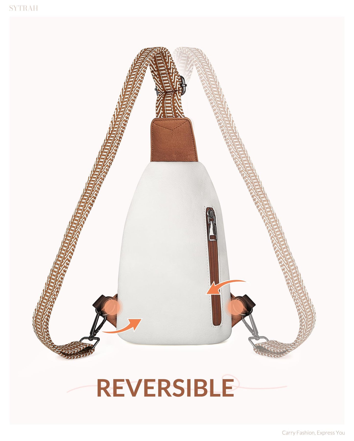 SYTRAH Sling Bag for Women, Crossbody Bags Purse for Women Trendy Vegan Leather Chest Bag with Adjustable Guitar Strap, Beige Brown
