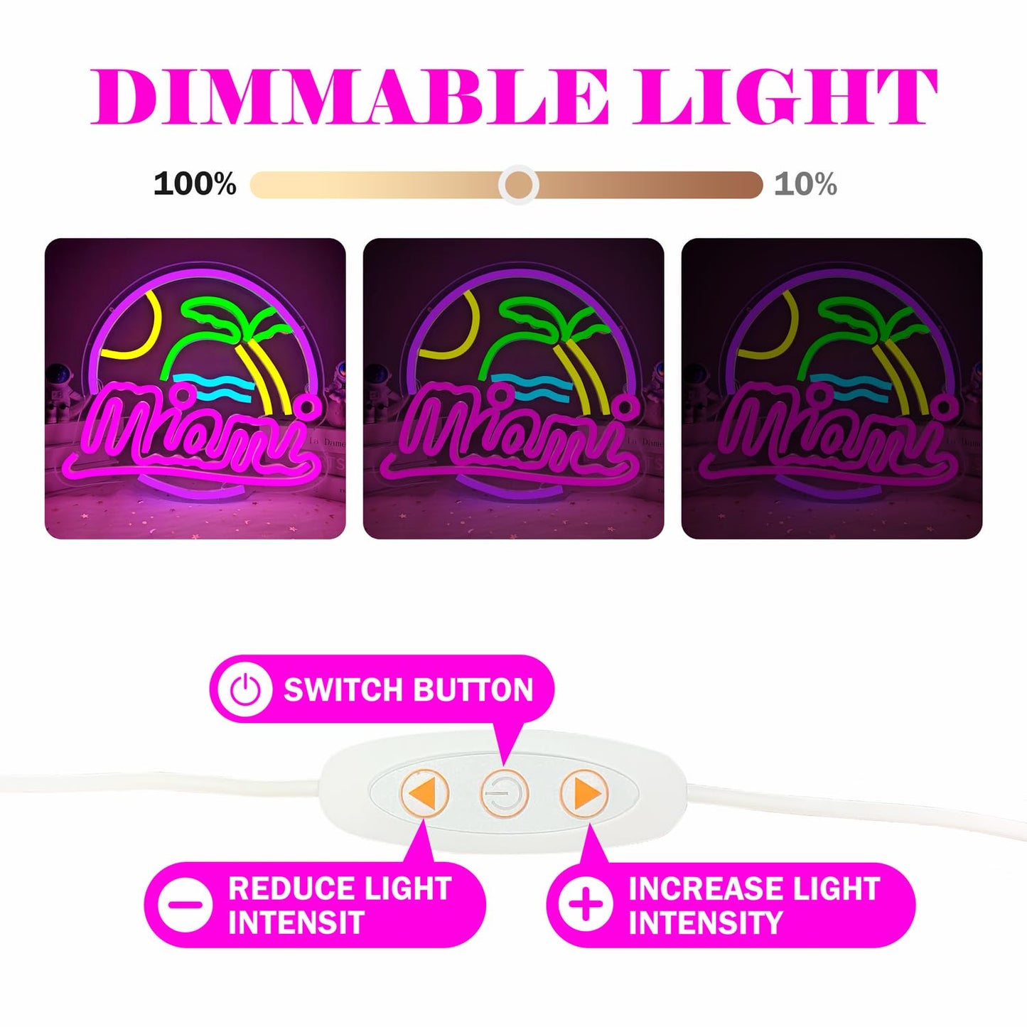 Miami Neon Sign Dimmable Led Palm Tree Sunset Sunrise Neon Light Signs for Wall Decor, Miami Wave Island Neon Lights for Beach, Vacation, Party, Room, Man Cave