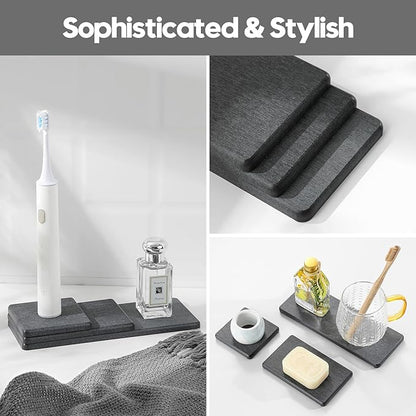 3PCS Water Absorbing Soap Dish Sponge Holder, Diatomite Stone Drying Tray Mat