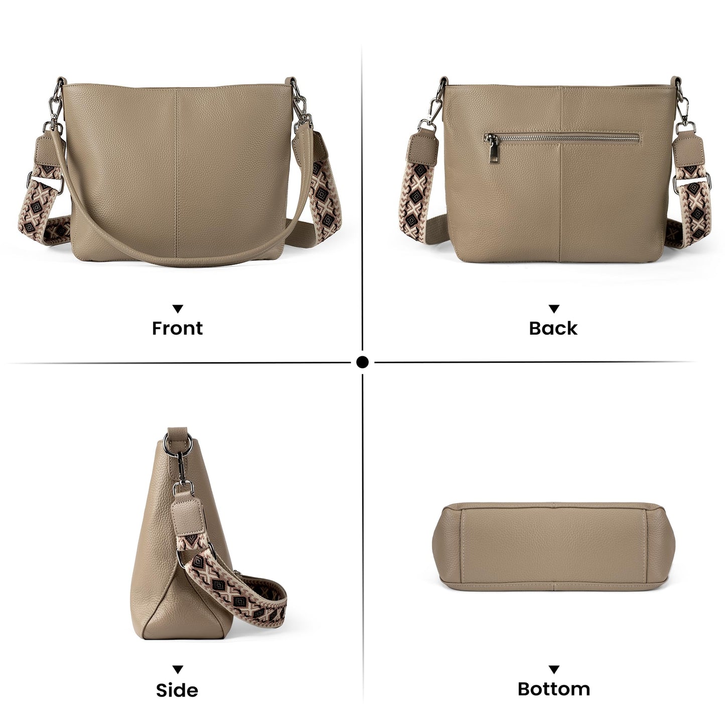 befen Genuine Leather Purse for Women, Soft Leather Crossbody Hobo Bag Women's Shoulder bag Handbags with 2 Removable Straps Designer Cross Body Purses for Everyday & Travel & Work Taupe