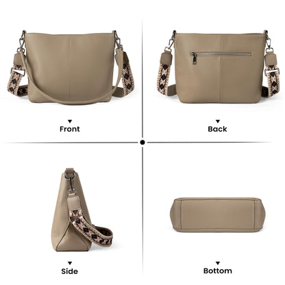 befen Genuine Leather Purse for Women, Soft Leather Crossbody Hobo Bag Women's Shoulder bag Handbags with 2 Removable Straps Designer Cross Body Purses for Everyday & Travel & Work Taupe