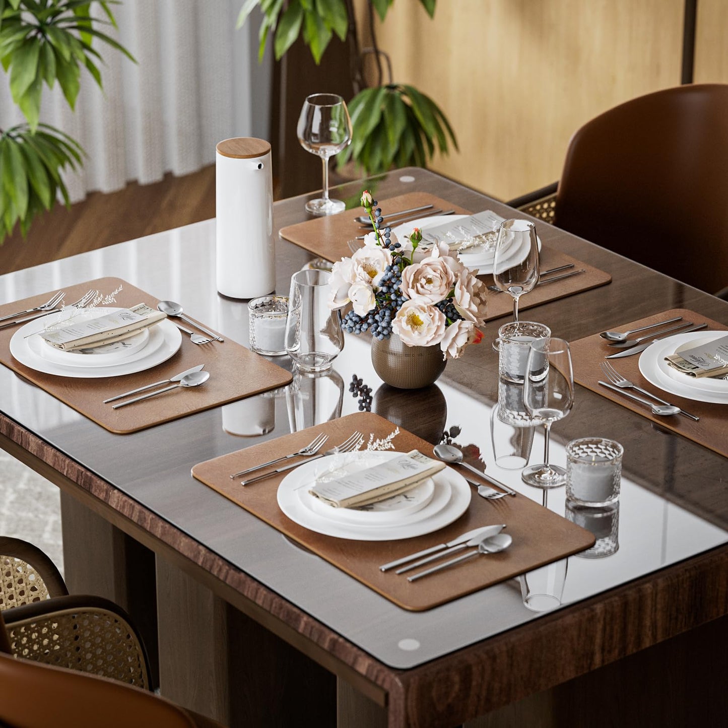 Aofmee Faux Leather Placemats Set of 6 - Waterproof - Wipeable - Washable - Heat Resistant - Anti Slip Stain Resistant Kitchen Dining Table Place Mats, Suitable for Indoor & Outdoor Use, Easy to Clean