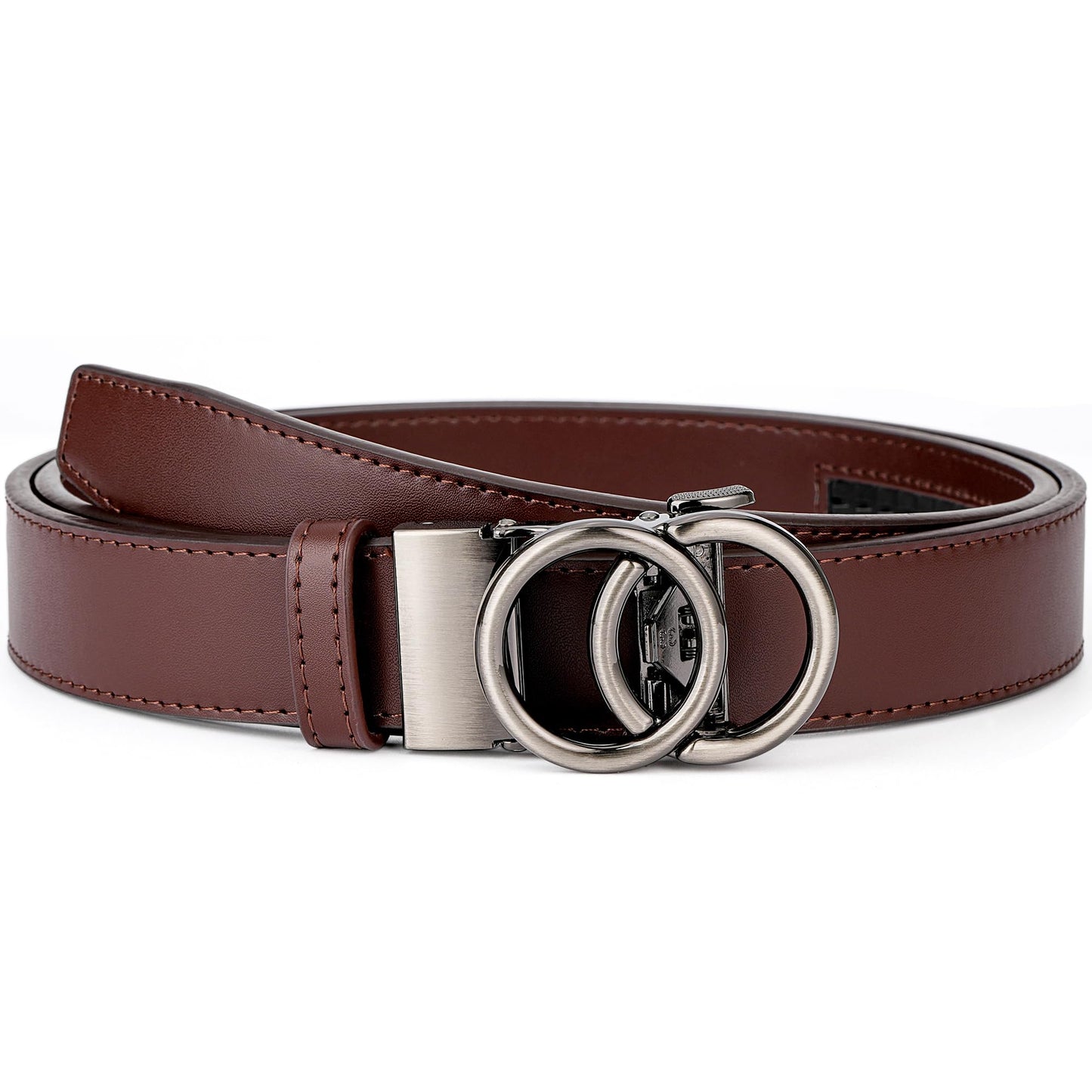 MILORDE Womens Ratchet Leather Dress Belt - 3cm/1.18“ width,Size Customizable Fit,Designs for Dress and Casual (W119-coffee, 36" to 42" Waist Adjustable)