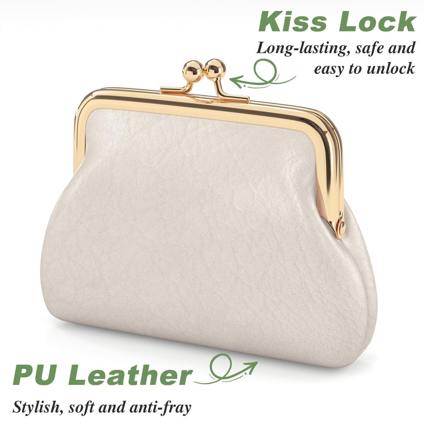 Coin Purse, Small PU Leather Change Purse, Coin Wallet with Clasp, Car Change Holder Pouch for Woman Men Kids Girls, Apricot