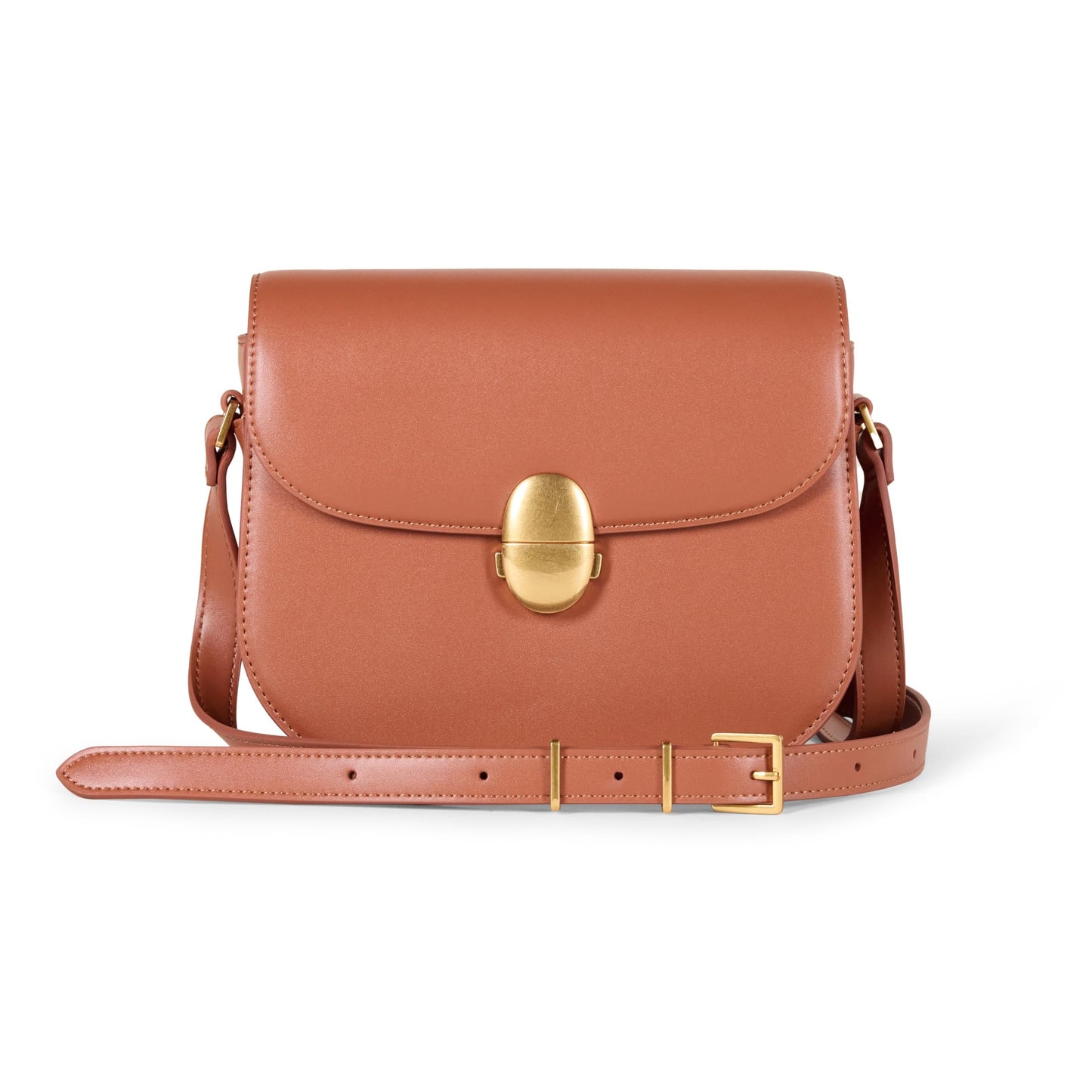 Amazon Essentials Women's Vegan Leather Crossbody Flap Bag with Adjustable Strap, Tan, One Size