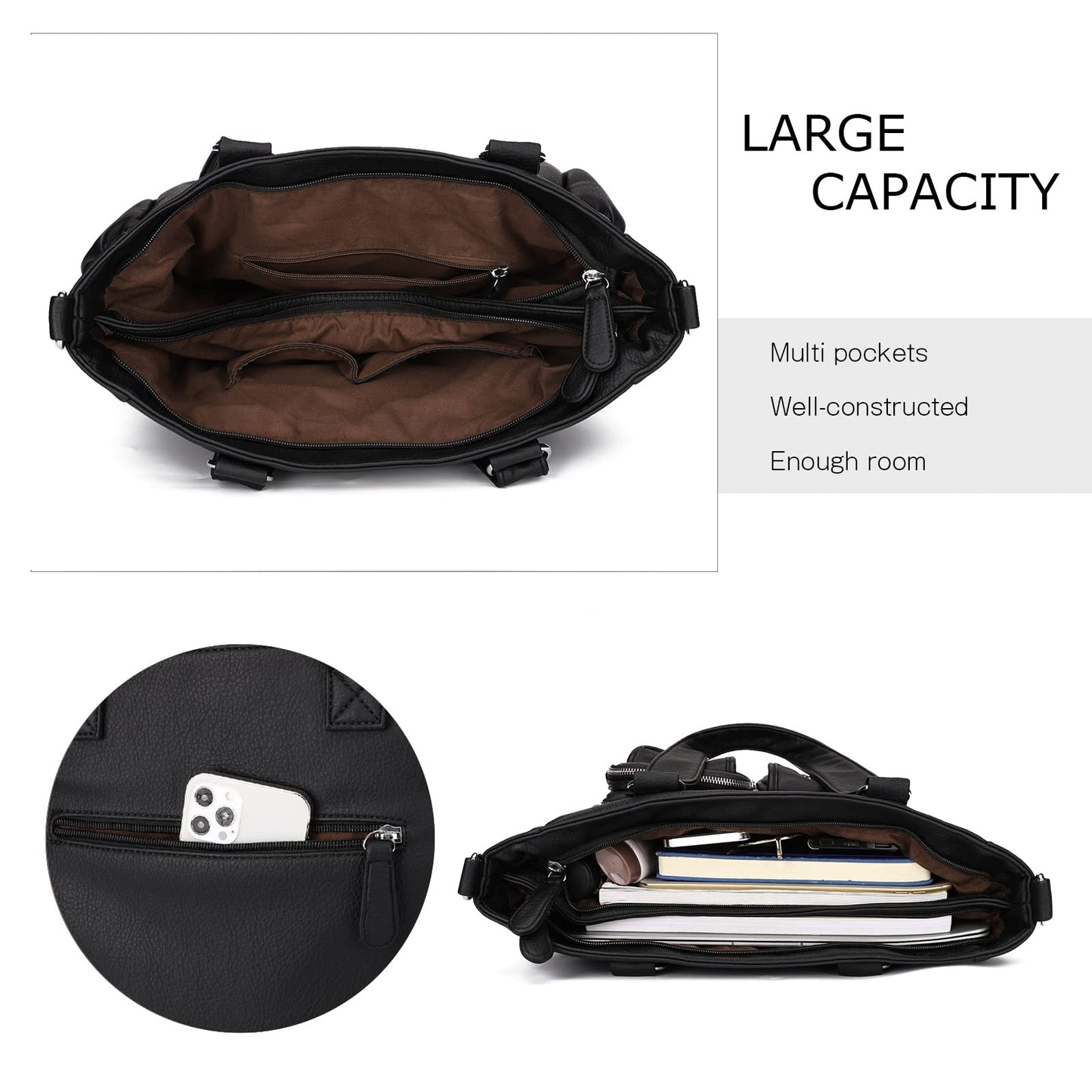 KL928 Large Purses for Women Shoulder Bag Tote Handbags Stylish Vegan Leather Hobo Bags Ladies, A-Black-4