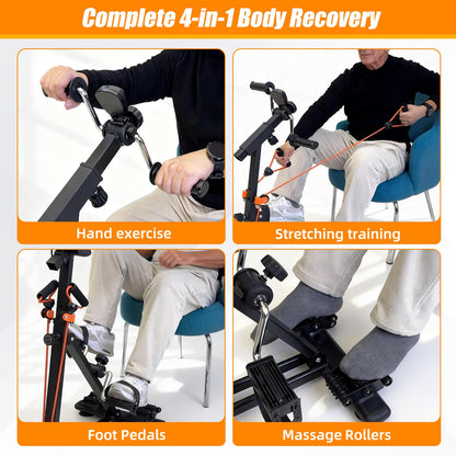 Pedal Exerciser for Seniors, Heavy Duty Arm and Leg Exercise Bike for Physical Therapy, Seated Rehabilitation Equipment with Massage Rollers & Adjustable Resistance for Stroke Recovery (Black)