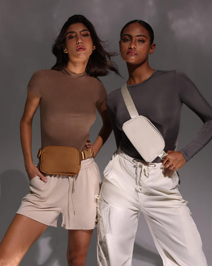 Cross Body Fanny Packs for Women Men Fashion Waist Bag Pouch Nylon Small Travel Crossbody Bags Mini Purse Everywhere Belt Bag Bum Bag with Adjustable Strap for Workout Running Hiking Ivory