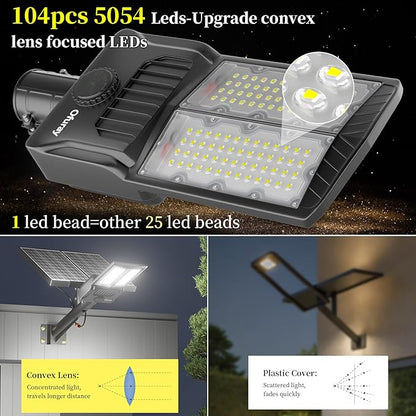 Ofuray Of-8800W Solar Street Lights Outdoor,IP67 Solar Security Flood Lights Parking Lot Commercial with Motion Sensor, 6500k Led Dusk to Dawn with Remote Control for Street,Park,Barn