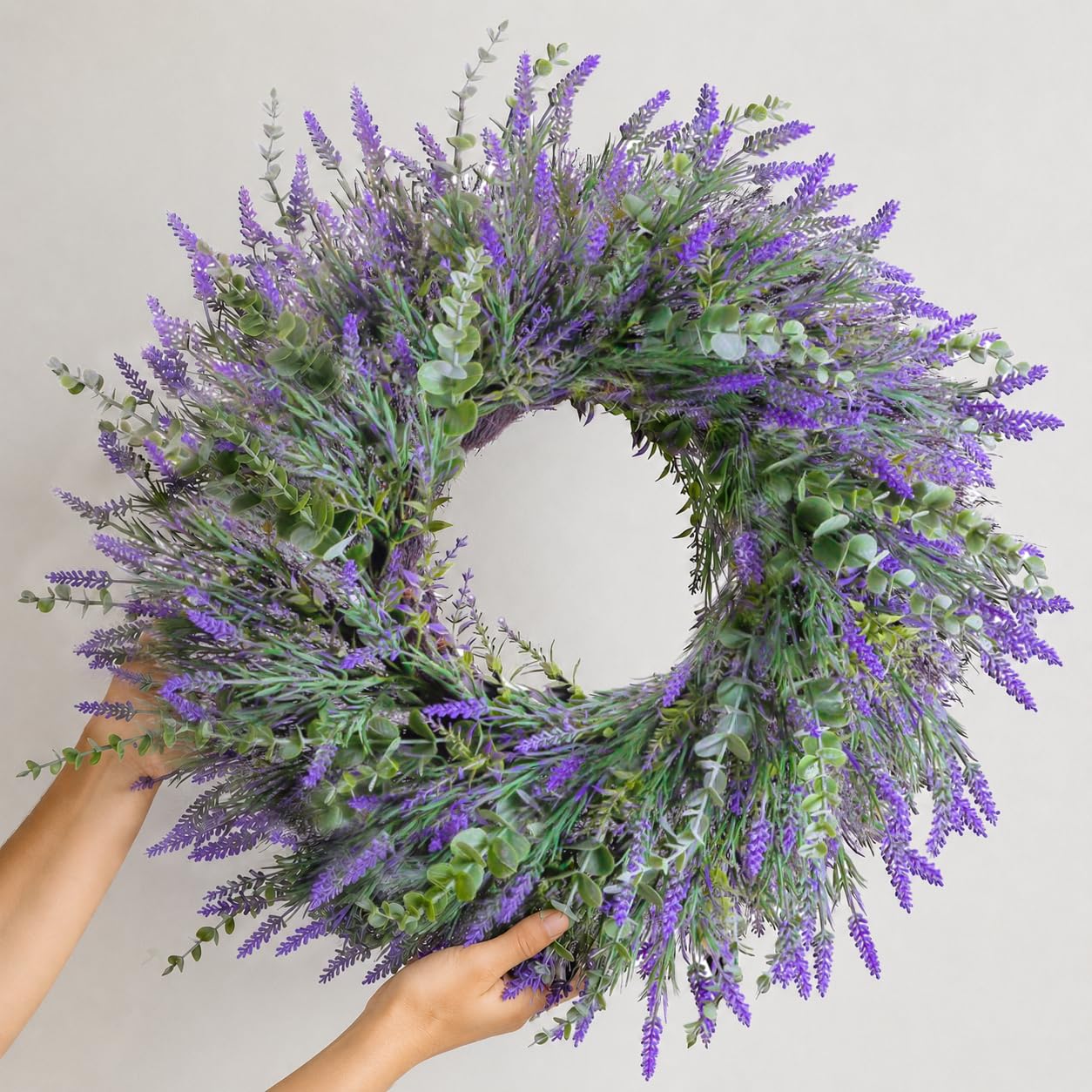 26'' Lavender & Eucalyptus Wreath for Front Door, Window - Artificial Eucalyptus Leaves Greenery Outdoor Wreath for Wedding Farmhouse Porch Wall Room Home Decor (Purple)