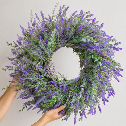 26'' Lavender & Eucalyptus Wreath for Front Door, Window - Artificial Eucalyptus Leaves Greenery Outdoor Wreath for Wedding Farmhouse Porch Wall Room Home Decor (Purple)