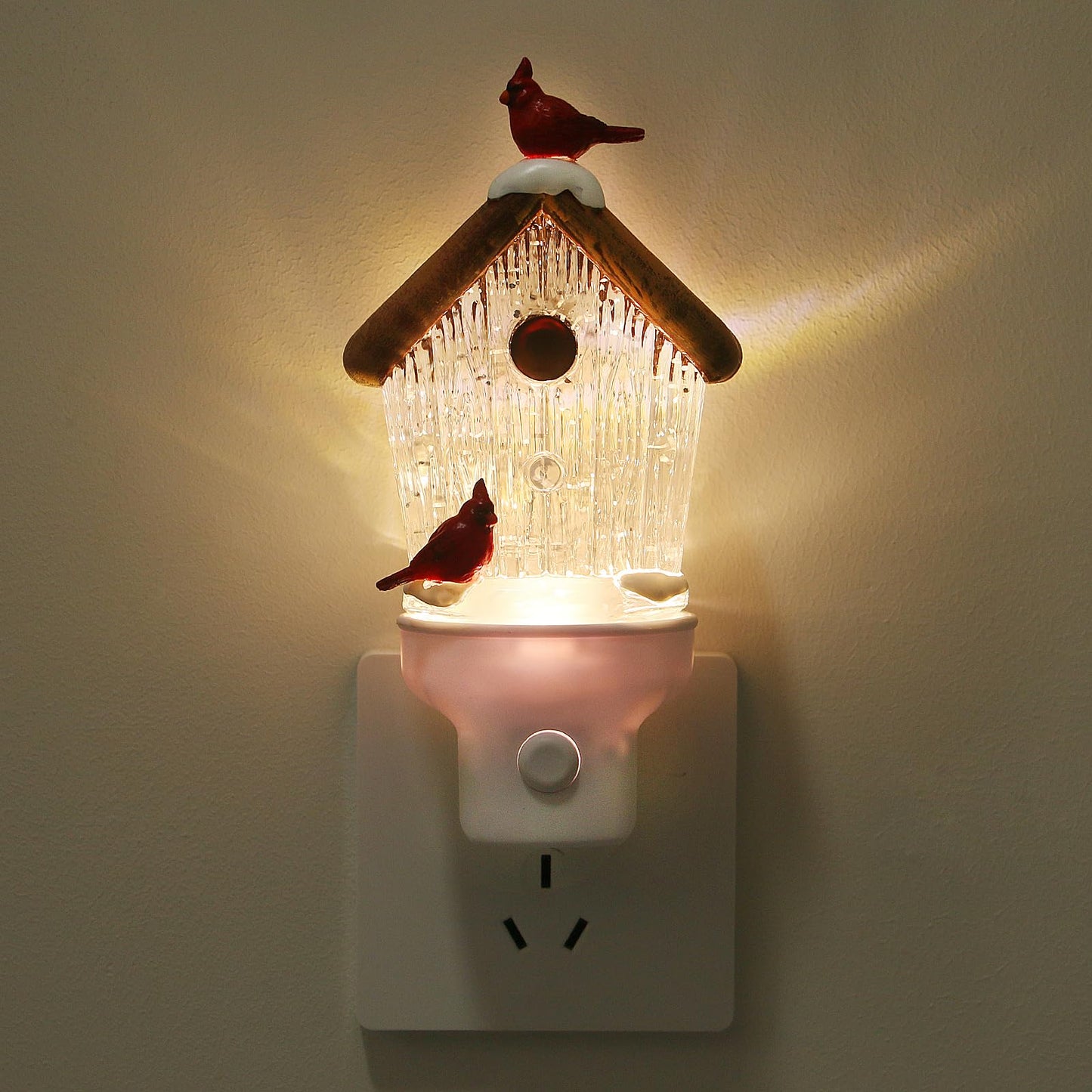 Christmas Birdhouse Night Light Plug into Wall Glitter Water Nightlight with USB/Outlet Options, Christmas Decorative Nightlight for Bedroom Kitchen Nursery Holiday Decorations Gifts (Birdhouse)