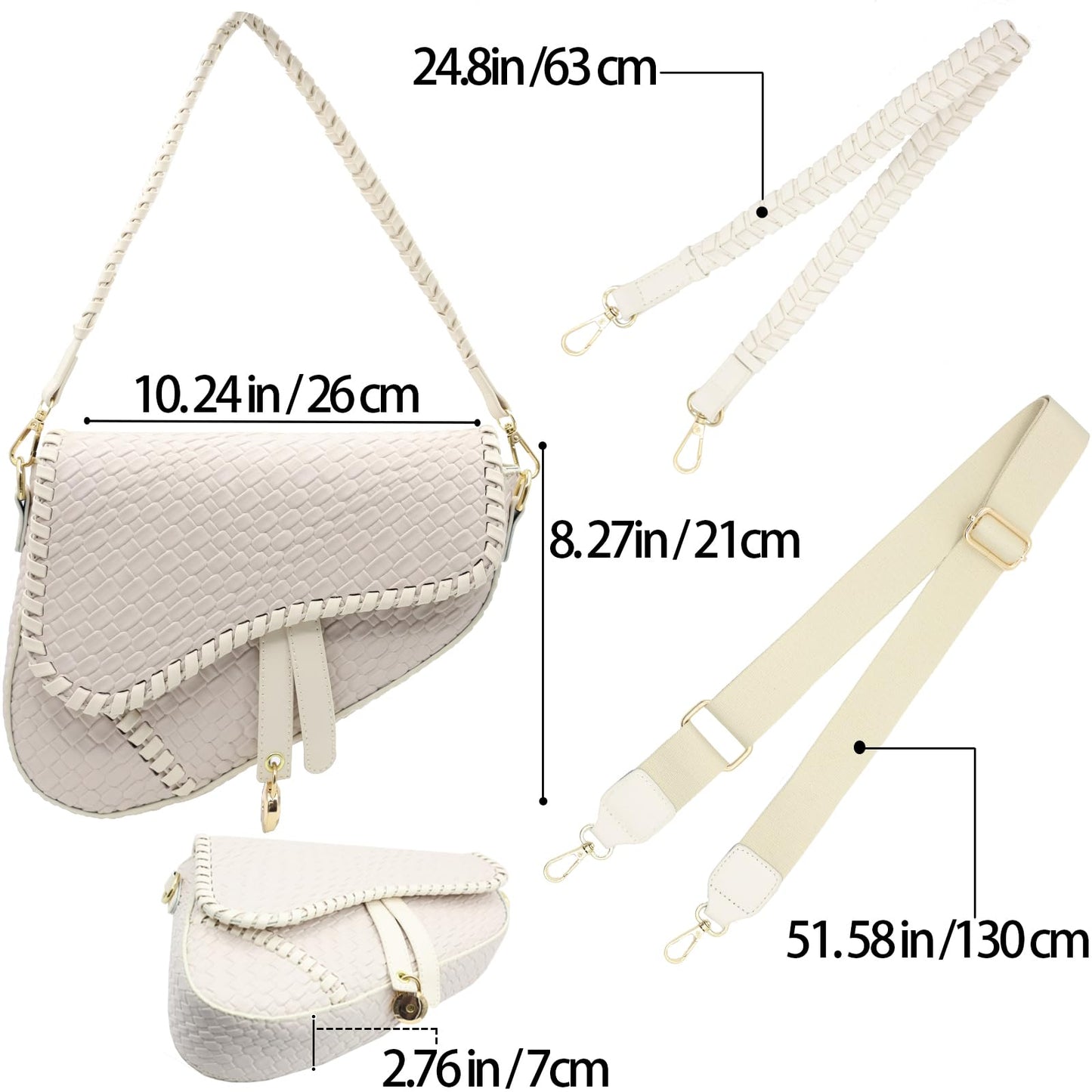 ERWUBA fashion women saddle shoulder bag clutch purse crossbody satchel handbag woven imitation crocodile leather bag (Off-white Large)