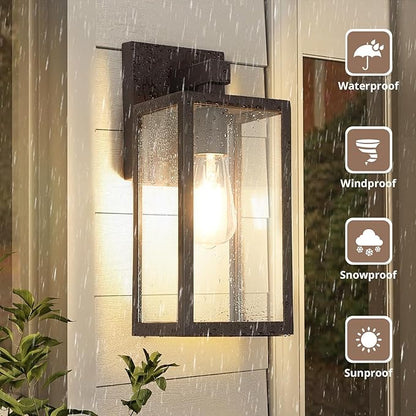 MAXvolador Outdoor Wall Sconce, Exterior Waterproof Wall Lantern Light Fixture, Dark Chocolate Porch Light Glass, Anti-Rust E26 Patio Lighting, 2 Pack