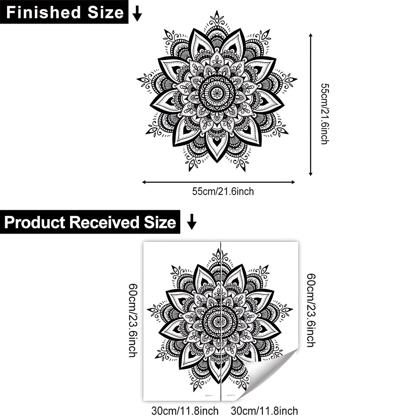 Black Mandala Wall Stickers, Boho Mandala Indian Namaste Flower Wall Decals Datura Stramonium Removable Vinyl Peel and Stick Living Room Bedroom Sofa TV Background Art Home Decor