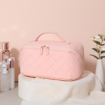 AMXNX Makeup Bag for Woman Quilted Puffer Cosmetic Bags Travel Organizer Large Capacity Wide-open Pouch Toiletry Bag Set