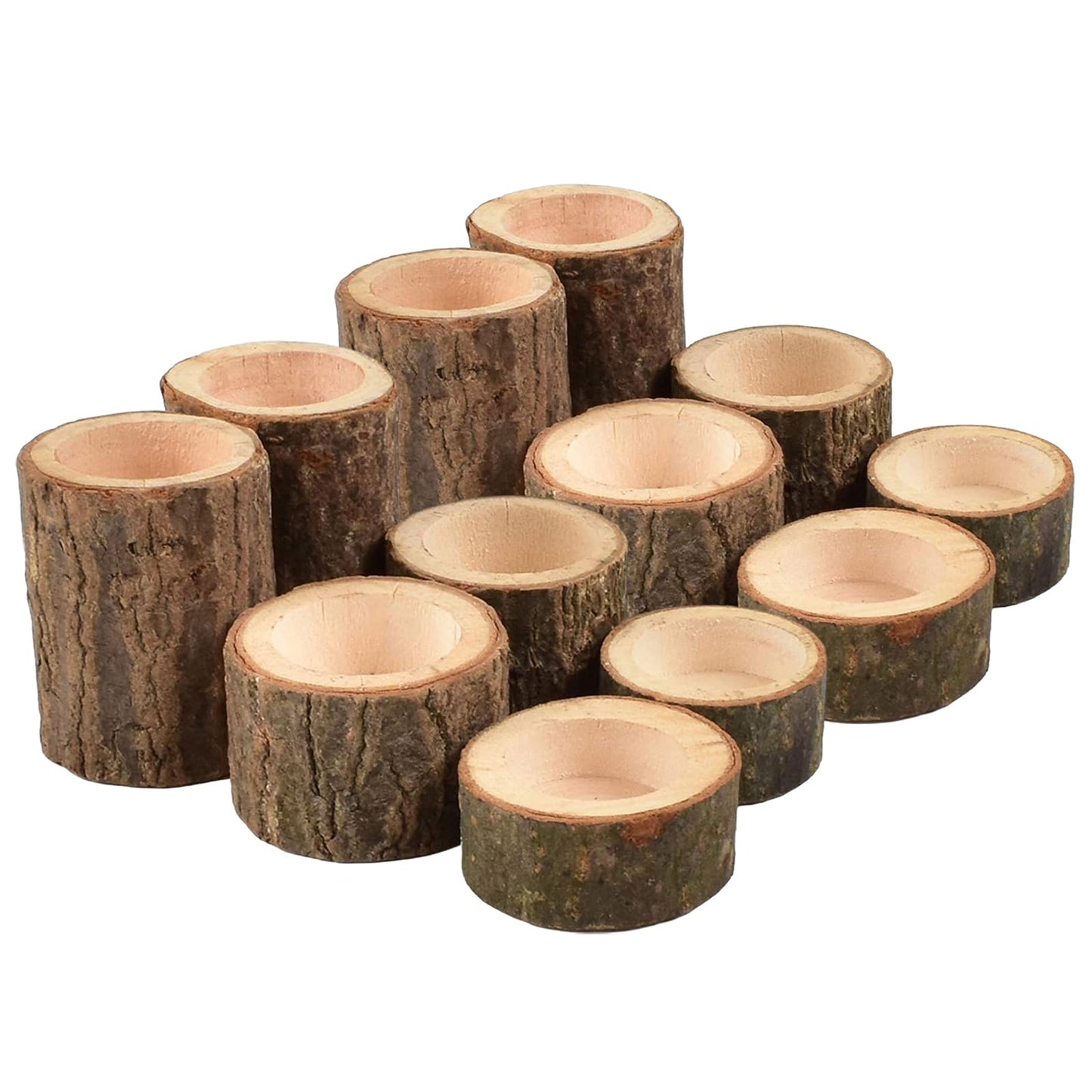 Yikko Tea Light Candle Holders, Personalized Wooden Votive Tealight Holders for Wedding Centerpieces for Table, Valentine's Day |Christmas Party |Home Decoration (Set of 12 (0.98", 1.65", 2.75"))
