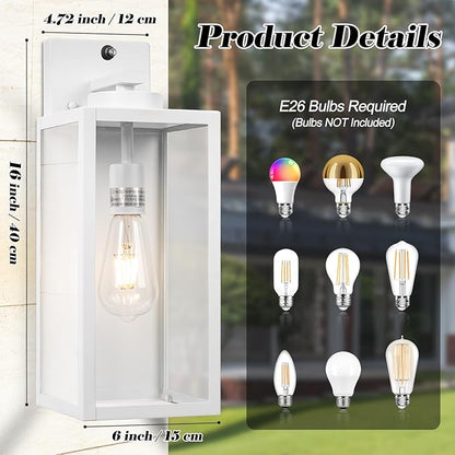 16-inch White Dusk to Dawn Outdoor Wall Light Fixtures, Exterior Waterproof Wall Lanterns, Large Porch Sconces Lighting, Modern Outside Lights for House Patio Front Door Entryway, 2-Packs
