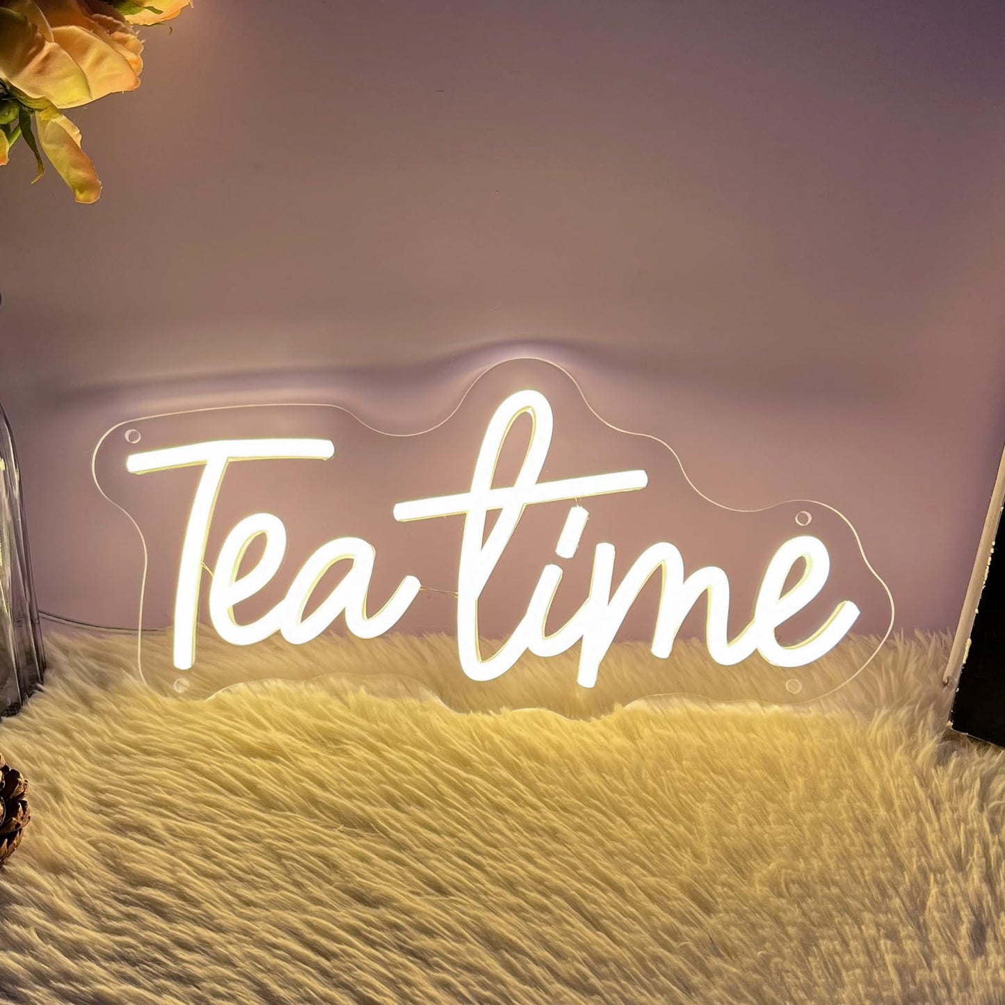 Tea Time Neon Sign for Wall Decor Customized Led Neon Light Sign Personalized Birthday Marry Wedding Christmas Gift Sign Party Bedroom Bar Home Room (Warm White,35×15.9 CM)