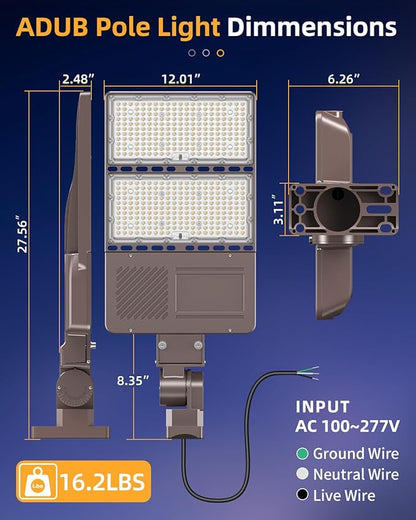 ADUB 240W LED Parking Lot Lights with Photocell, UL Listed 33600LM LED Shoebox Lights Adjustable, 5000K LED Pole Light Outdoor, IP65 Waterproof Exterior Flood Light
