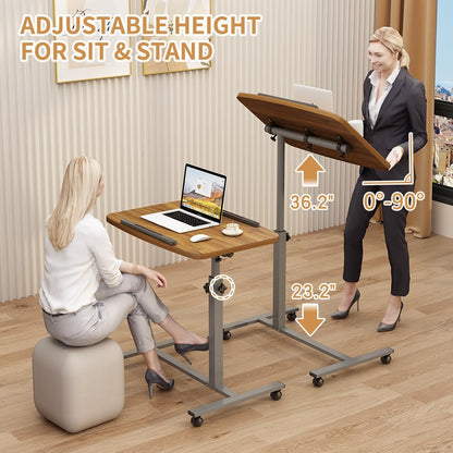 Laptop Table Mobile Adjustable Height Portable Desk Notebook Swivel PC Computer Rolling Desk with Wheels, Laptop Stand for Couch Bedside Hospital Bed Table