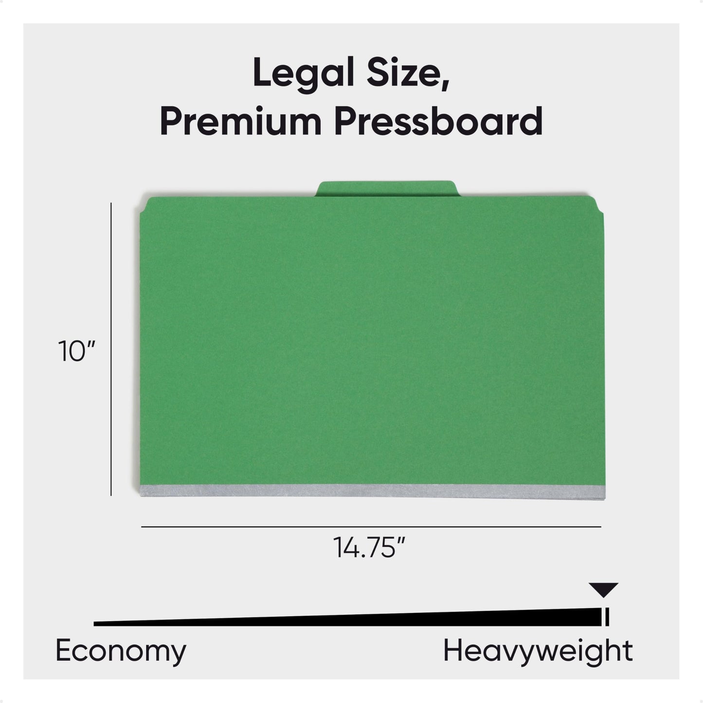 Smead Pressboard Legal Size File Folders with SafeSHIELD Fasteners, 2 Dividers, 2" Expansion, Office Folders, Paper Holder, Green, 10 per Box (19033)