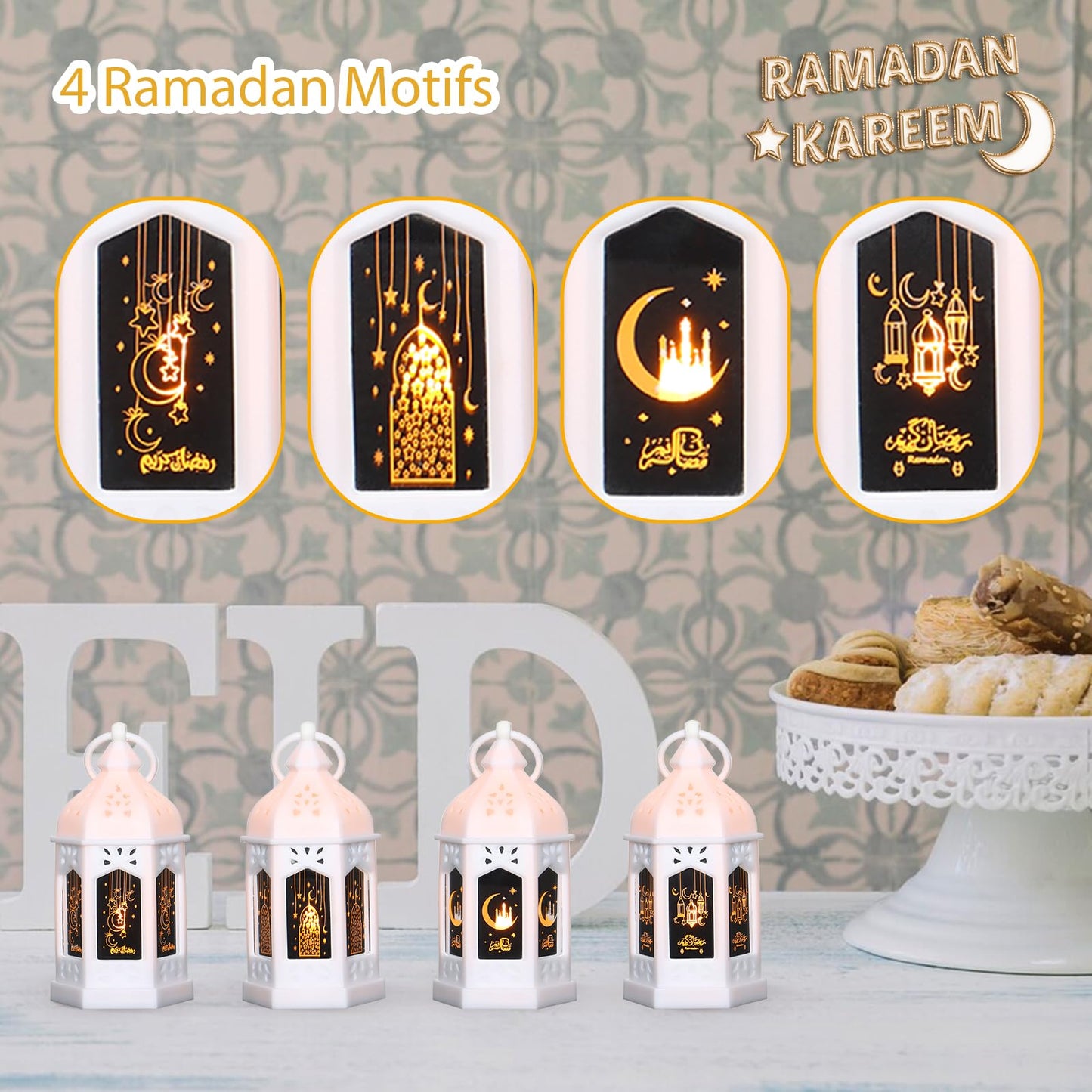LLQ Mini Ramadan Lantern (12Pcs-5in) - Moroccan Small Lanterns Decorative, Eid Mubarak Decorations for Home, Ramadan Gifts for Family, Table Centerpiece