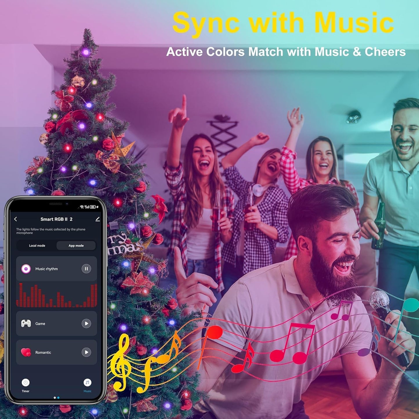 PMS Smart WiFi LED Christmas Lights, APP-Controlled RGB Fairy String Lights, Ideal for Xmas Tree, Garden, Home, Party, Halloween Festival Deco (99ft-300LED)