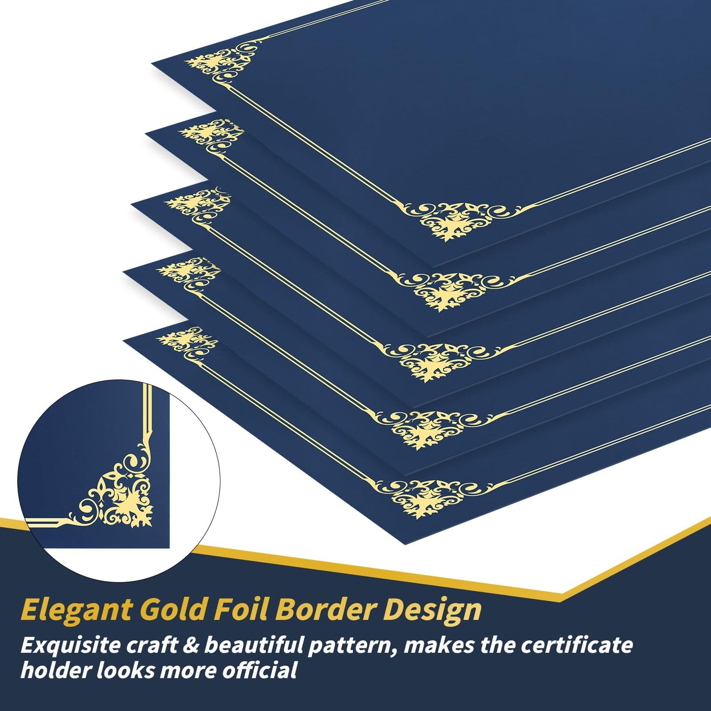 50 Pcs Certificate Holders Bulk, Navy Blue Diploma Covers Gold Foil Border, Document Covers for Letter Size 8.5x11 Award Certificates, Cardstock, Document Papers, Graduation