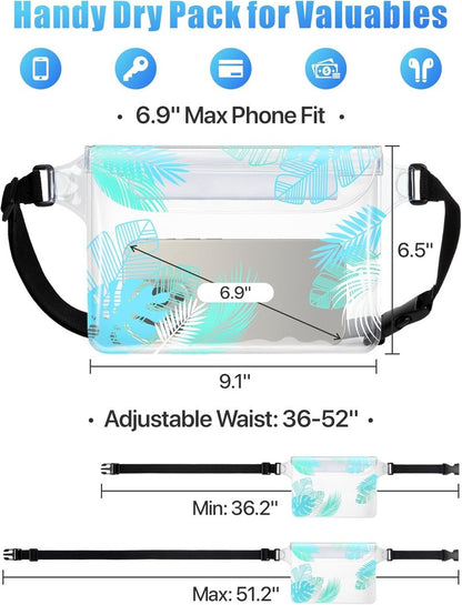 Waterproof Fanny Pack - Adjustable Waist Strap, Triple Zipper Roll-Top Dry Bag for Phone | Ideal for Beach, Kayaking, Boating