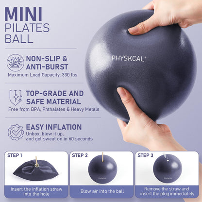 PhysKcal Pilates Ring Set, 15-Inch Magic Circle with 1x Core Ball, 3X Resistant Loop and 2X Flex Band, Mat Pilates at Home Essential Kit (Navy)