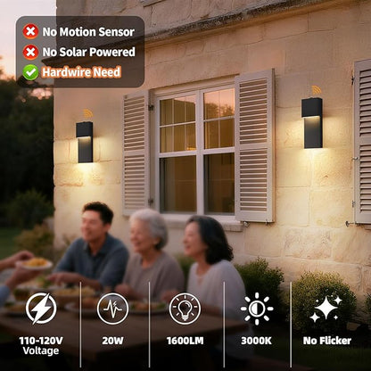 tewei Modern LED Outdoor Wall Sconce, 15'' Dusk to Dawn Outdoor Lighting Exterior Wall Lights, Black LED Front Porch Lights Outside Wall Mount Lighting for House, Backyard, Warm White 3000K, 2 Pack