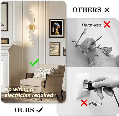 Battery Operated Wall Sconces Set of Two with Remote Control, Stepless Colors 3000K-6000K & Dimming, LED Gold Wireless Wall Light for Living Room, Hallway, Bedroom, 31.5 Inch (2 Pack)